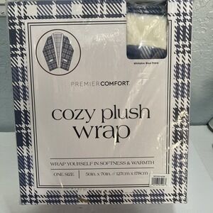 Premier Comfort Cozy Plush Wrap 50"x70" Blue Whitaker Plaid Brand New.